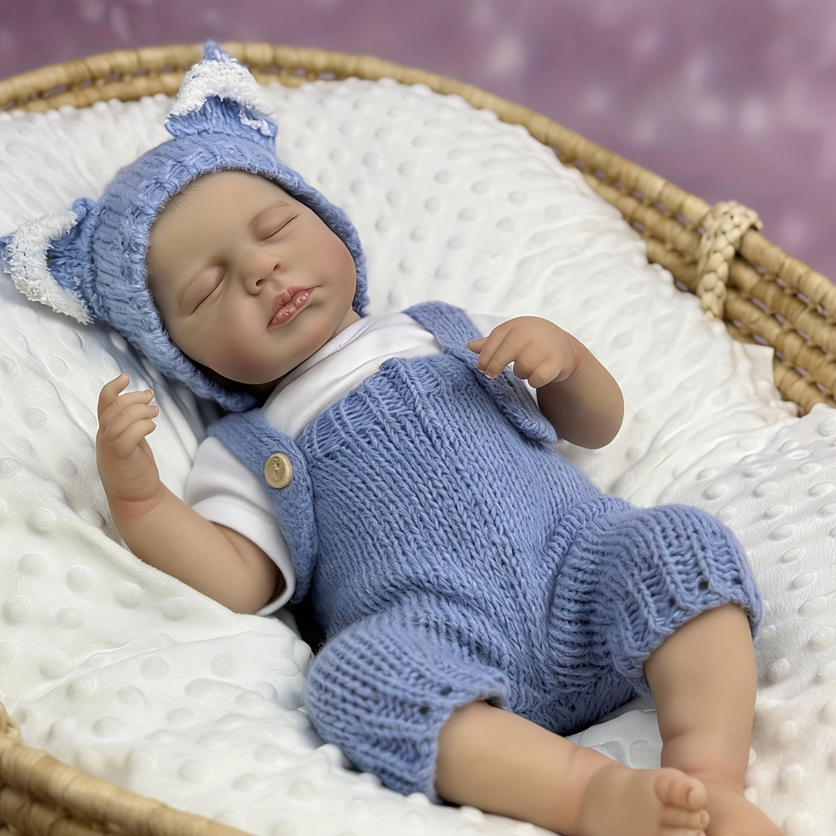 20 Zoll Loulou Reborn-Puppe mit 3D-Haut geschlossenen Augen und blauem Overall