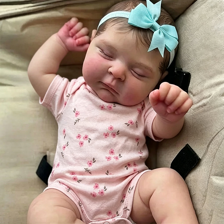 20 Zoll 3D-Haut Reborn Baby Mädchen mit geschlossenen Augen in rosa geblümter Kleidung - Peaches