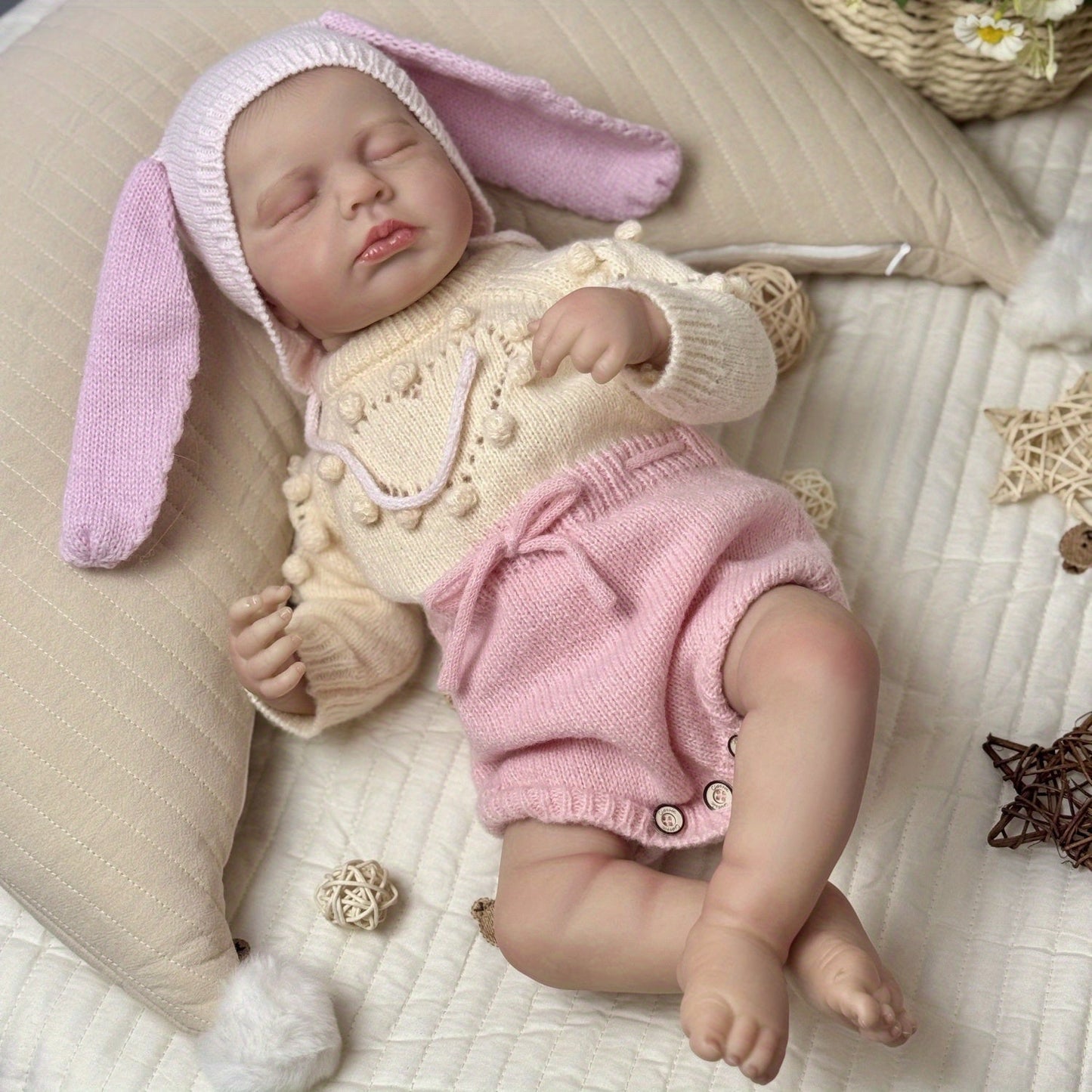 20 Zoll schlafende Loulou Reborn Puppe Mädchen in rosa Kleidung und Hut