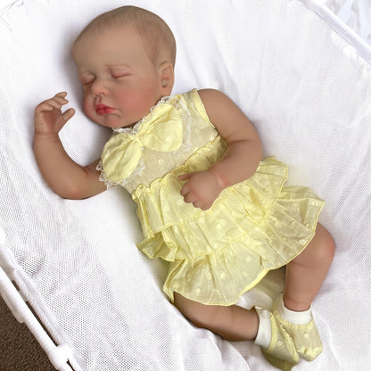 20 Zoll 3D-Haut geschlossene Augen Loulou Reborn-Baby-Mädchen im gelben Kleid