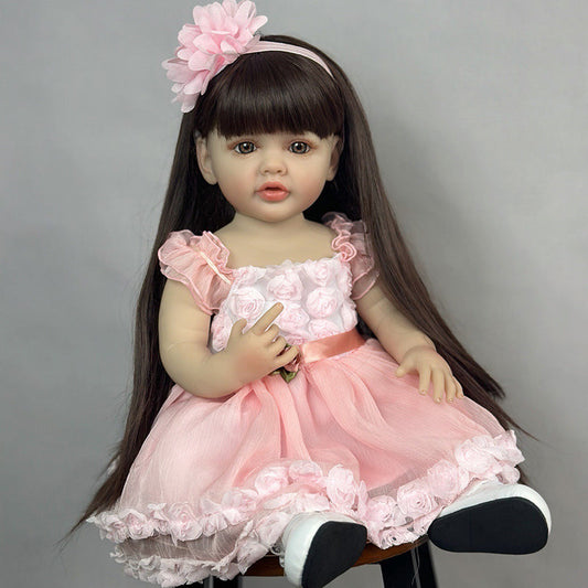 22 Zoll langes braunes Haar Reborn Puppe Mädchen im rosa Kleid-Betty