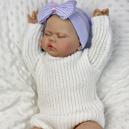 20 Zoll 3D-Reborn-Puppe mit weichem Körper geschlossenen Augen und weißem Pullover – Pickle