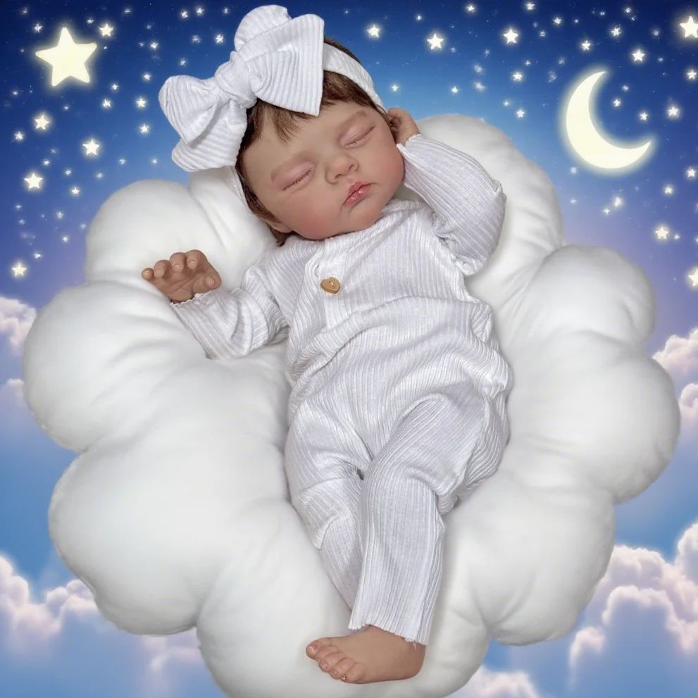 19 Zoll 3D-bemalte Reborn-Puppe Irys mit geschlossenen Augen und kurzem Haar