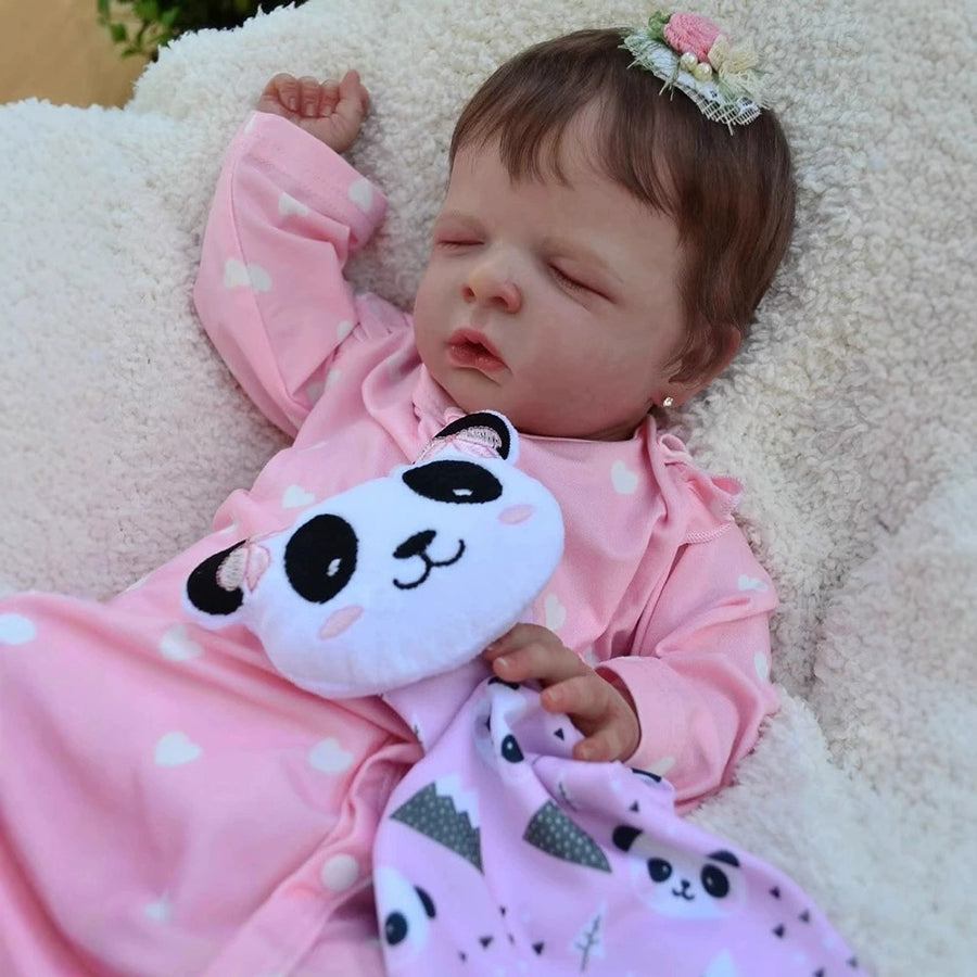19 Zoll Reborn-Puppe mit geschlossenen Augen und kurzen Haaren in rosa Kleidung - Louisa