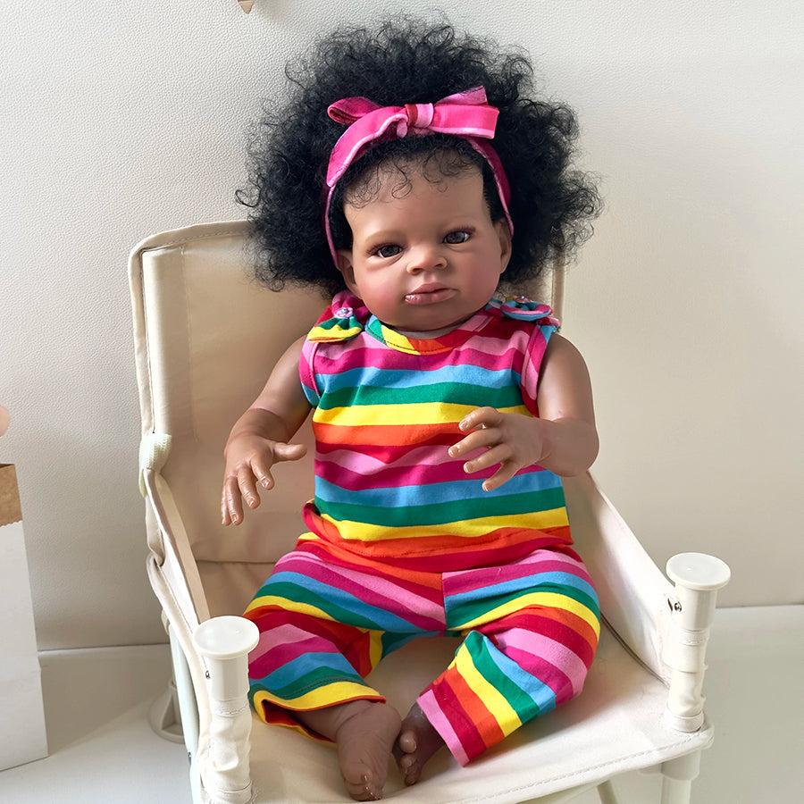 20 Zoll offene Augen dunkle Haut lockiges Haar Reborn Puppe-Lanny