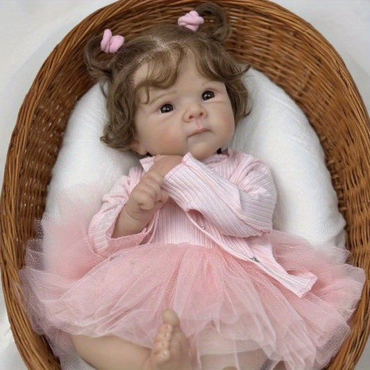 48 cm Reborn Puppe Bettie mit offenen Augen und weichem Körper im rosa Kleid