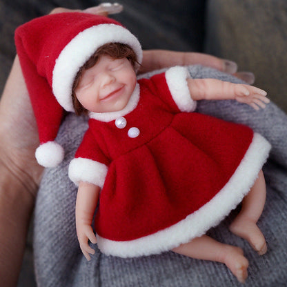 6 Zoll Mini Reborn Puppen mit geschlossenen Augen und Weihnachtskleidung- April