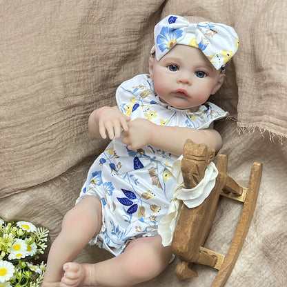 48 cm Reborn Puppe mit blauen Augen Mädchen in geblümter Kleidung - Meadow
