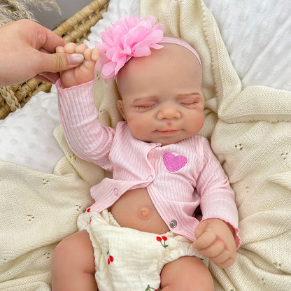 45 cm dehnbare Reborn-Puppe aus Vollsilikon schlafendes Pascale-Mädchen in rosa Outfits