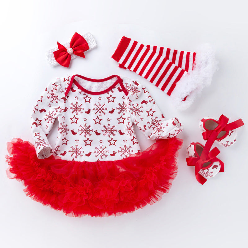 4-teiliges süßes Weihnachts-Schneeflockenkleid für 21/22/23 Zoll Reborn Puppen
