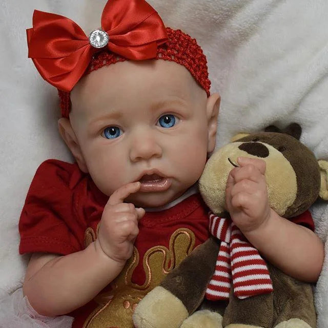 22 Zoll Saskia Reborn Puppe Mädchen mit offenen Augen im Weihnachtskleid