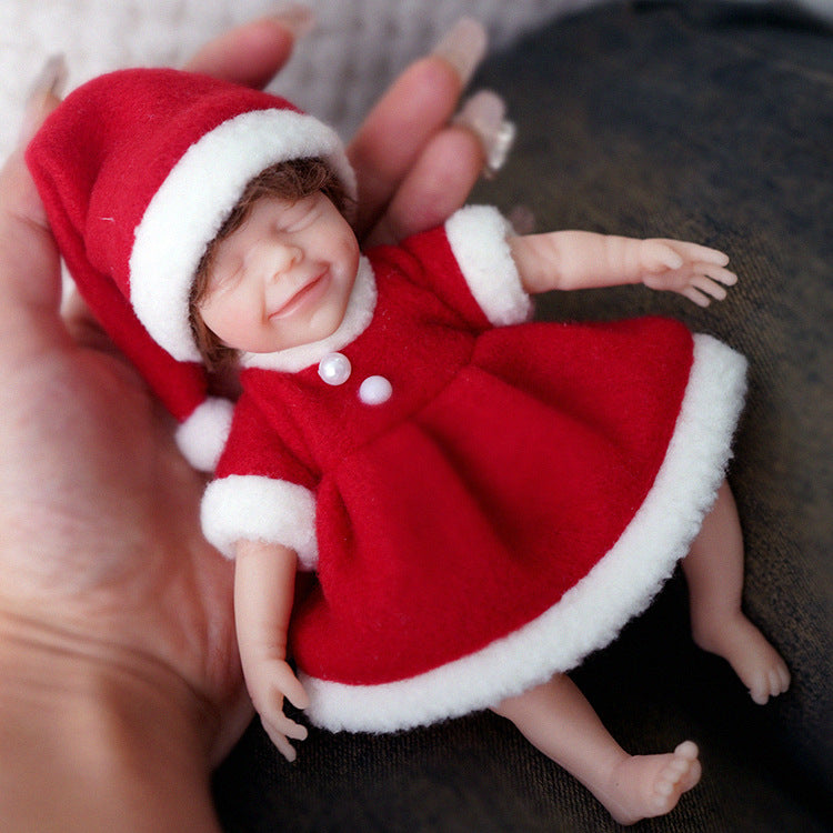 6 Zoll Mini Reborn Puppen mit geschlossenen Augen und Weihnachtskleidung- April