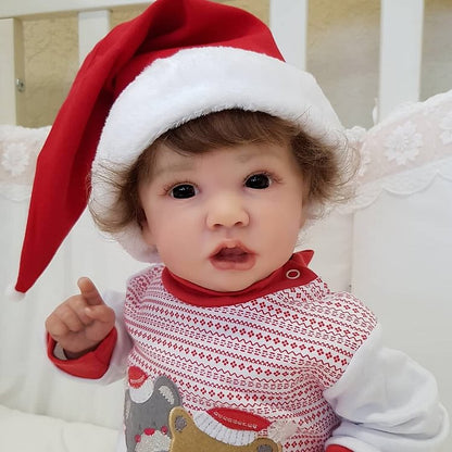 22 Zoll Reborn Puppen mit offenen Augen und Weihnachtskleidung - Saskia
