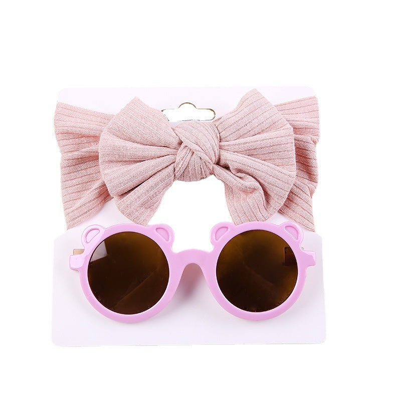 Zweiteiliges Sonnenbrillen-Set mit Strick-Stretch-Streifen und Schleifen-Stirnband