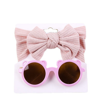 Zweiteiliges Sonnenbrillen-Set mit Strick-Stretch-Streifen und Schleifen-Stirnband