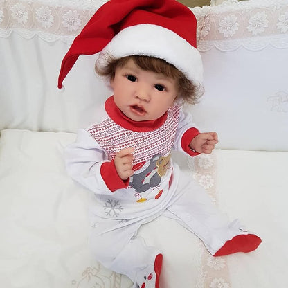 22 Zoll Reborn Puppen mit offenen Augen und Weihnachtskleidung - Saskia