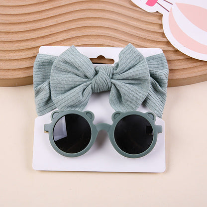 Zweiteiliges Sonnenbrillen-Set mit Strick-Stretch-Streifen und Schleifen-Stirnband