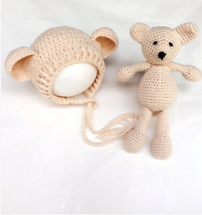 Süßer Bär Strickmütze und Spielzeug 2-teiliges Set