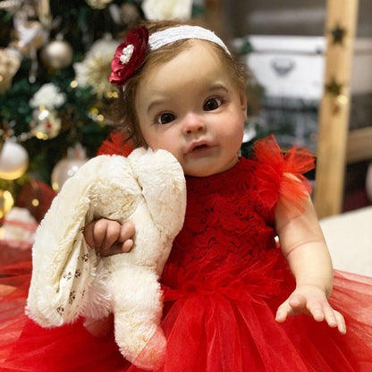 22 Zoll Reborn Puppen Mädchen mit offenen Augen und Weihnachtskleidung - Suesue