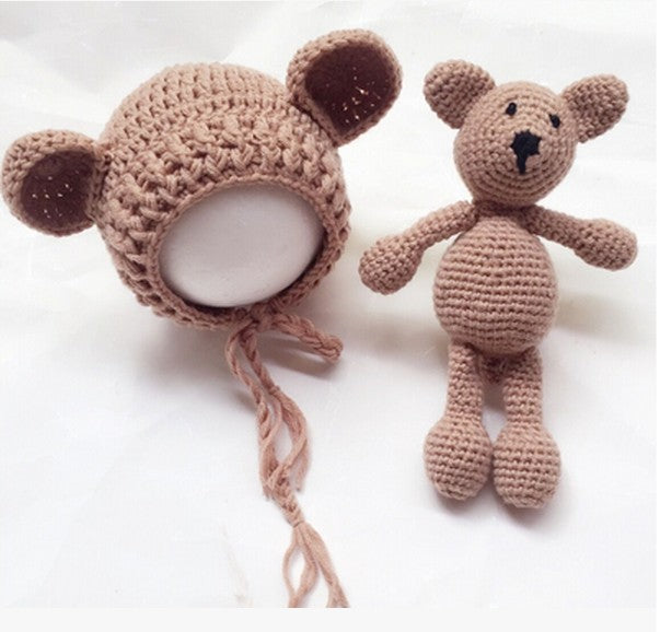 Süßer Bär Strickmütze und Spielzeug 2-teiliges Set