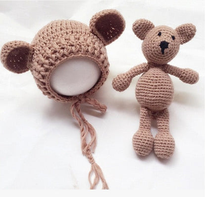 Süßer Bär Strickmütze und Spielzeug 2-teiliges Set