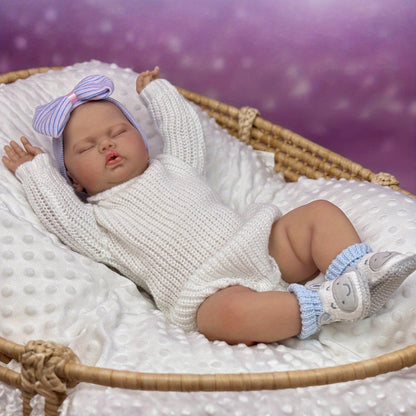 20 Zoll 3D-Reborn-Puppe mit weichem Körper geschlossenen Augen und weißem Pullover – Pickle