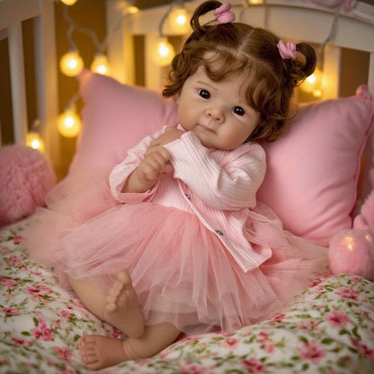 48 cm Reborn Puppe Bettie mit offenen Augen und weichem Körper im rosa Kleid