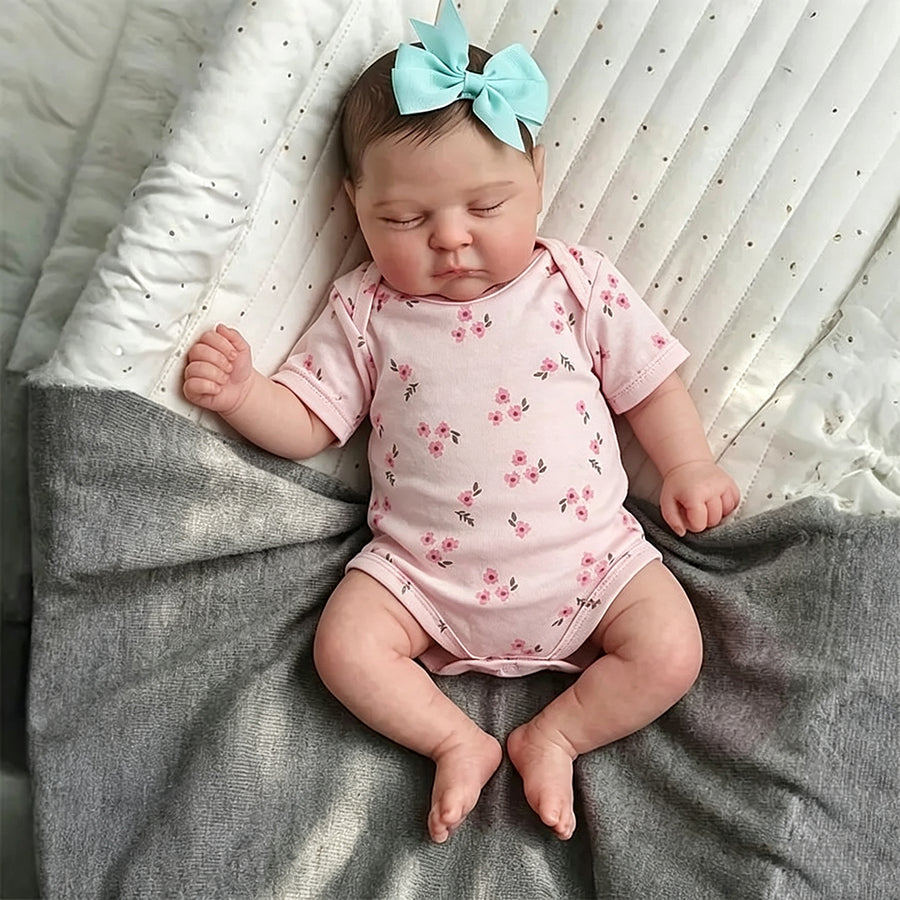20 Zoll 3D-Haut Reborn Baby Mädchen mit geschlossenen Augen in rosa geblümter Kleidung - Peaches