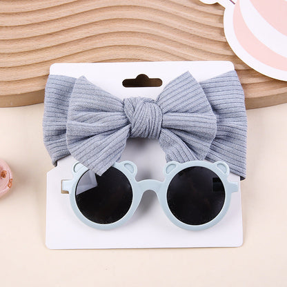 Zweiteiliges Sonnenbrillen-Set mit Strick-Stretch-Streifen und Schleifen-Stirnband