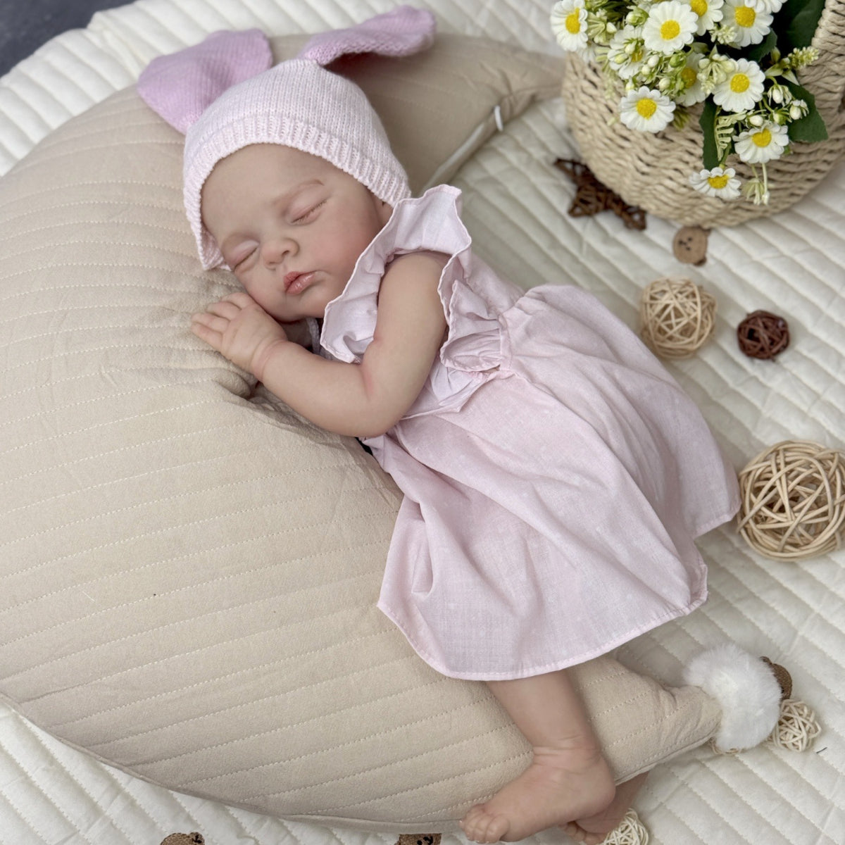 48 cm weiche schlafende Irys Reborn Puppe im rosa Kleid