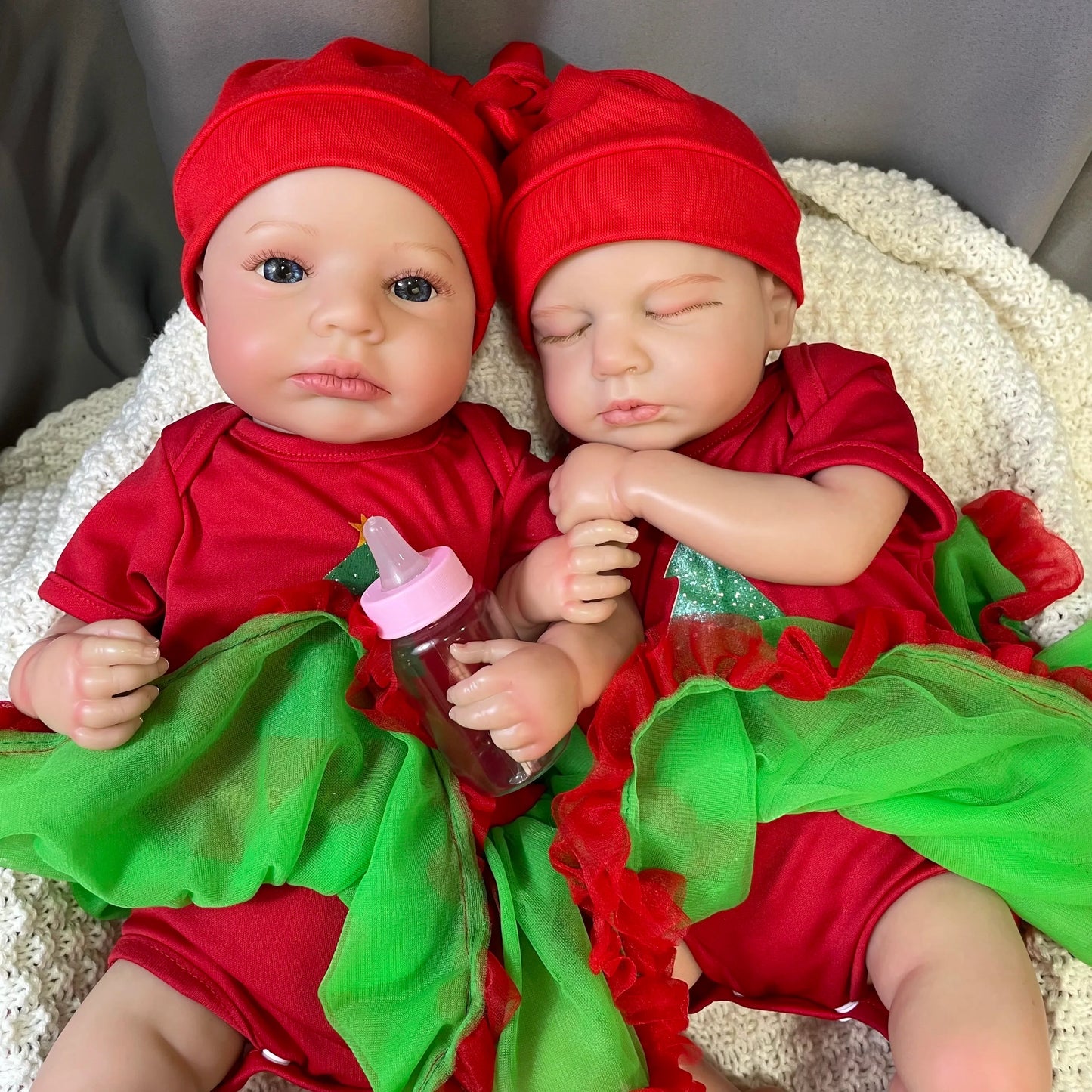 20 Zoll Weihnachts-Reborn Puppe Zwillinge Mädchen-Loulou