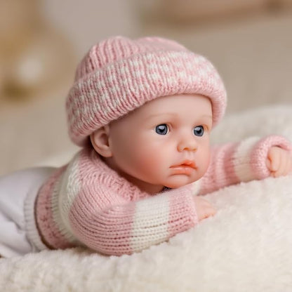 20 cm Loulou Reborn-Babypuppe aus Vollsilikon mit offenen Augen im rosa Pullover