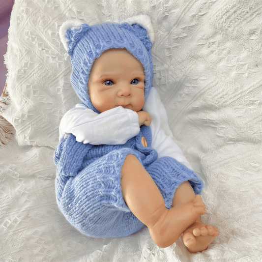 45cm blauäugiges Bettie Reborn Baby Mädchen im blauen Strickbody