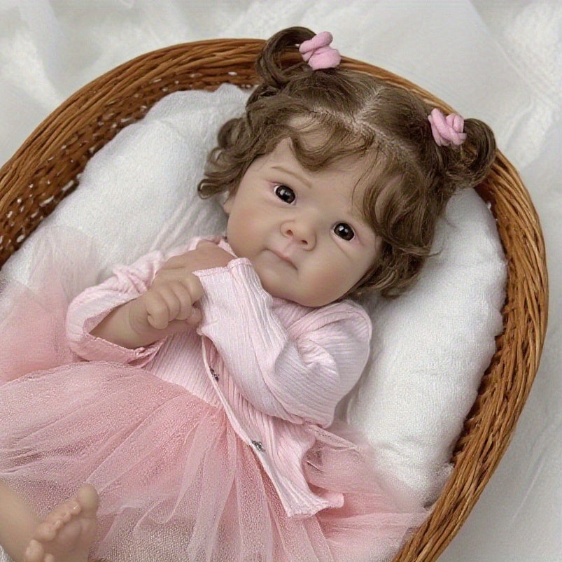 48 cm Reborn Puppe Bettie mit offenen Augen und weichem Körper im rosa Kleid