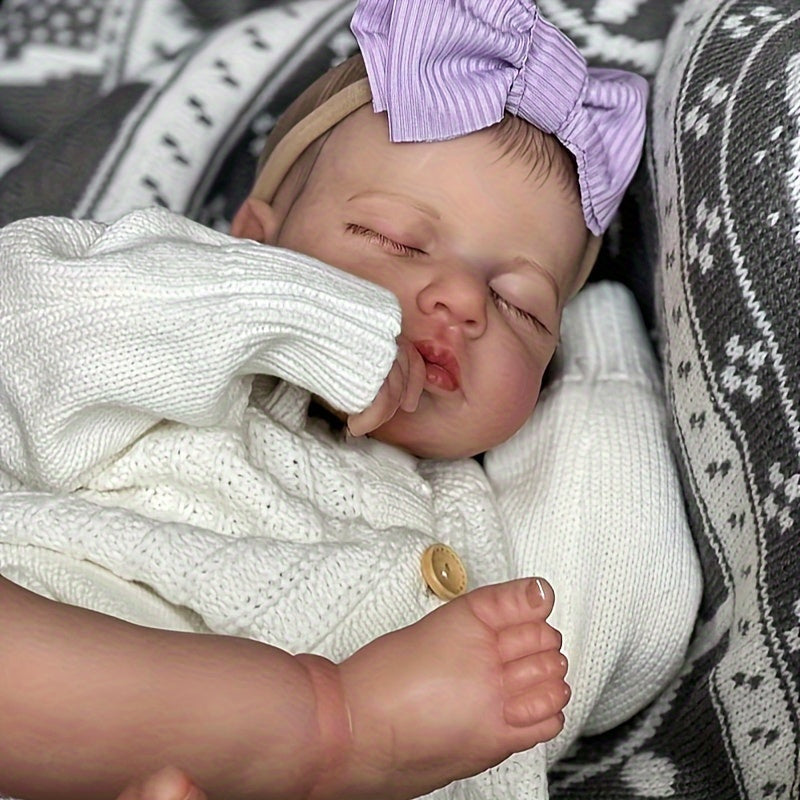 20 Zoll weiches Loulou Reborn Babypuppe Mädchen mit geschlossenen Augen im weißen Overall