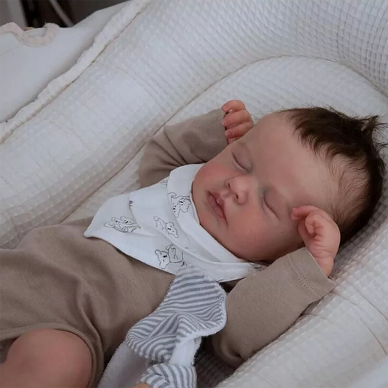 20 Zoll Reborn Puppe Junge mit geschlossenen Augen und braunen Haaren