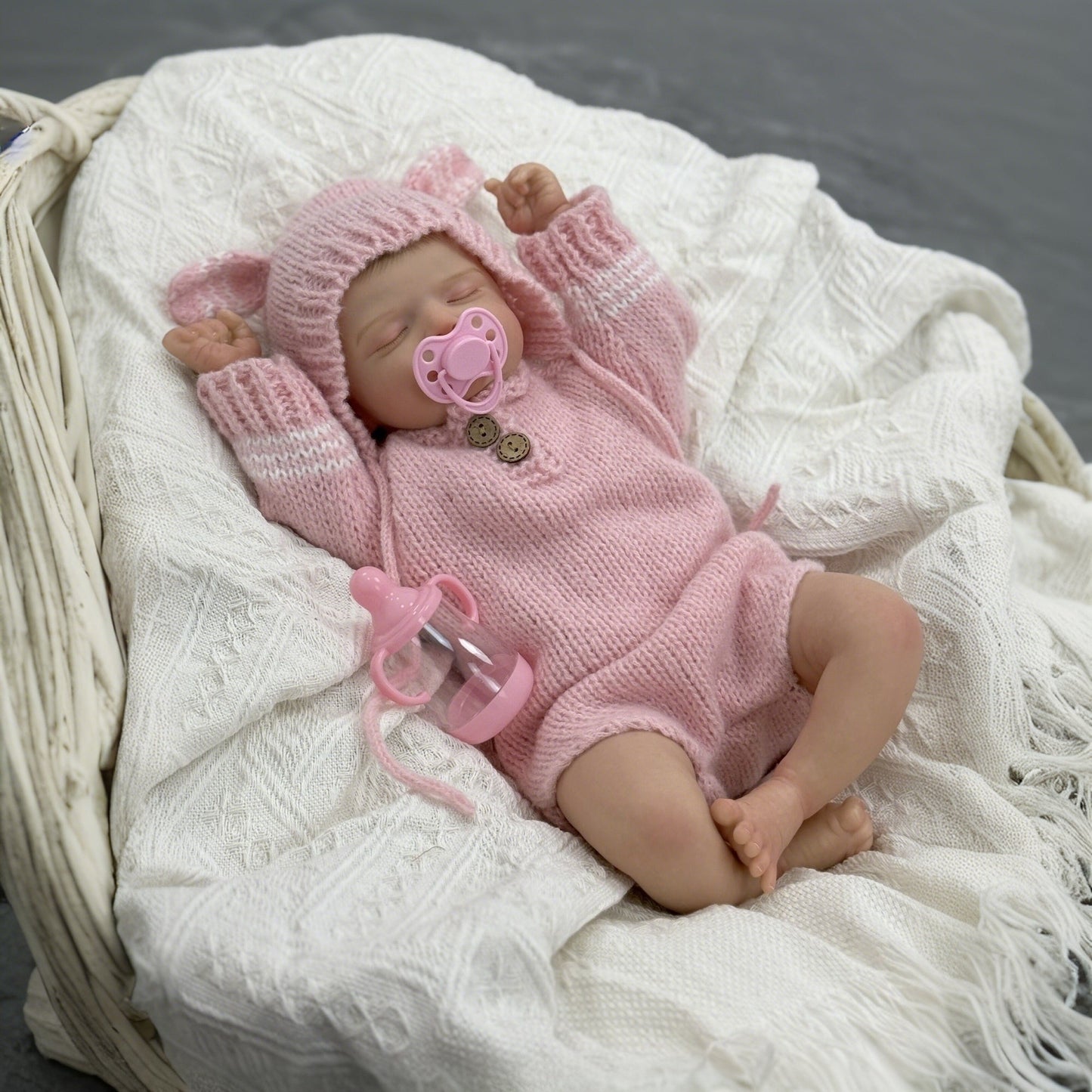 20 Zoll 3D-bemalte Rosalie Reborn-Puppe Mädchen in rosa Strickkleidung
