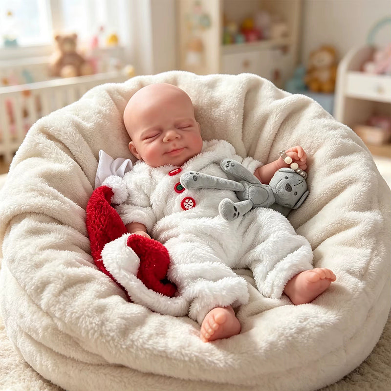 45 cm dehnbare Pascale-Reborn Puppe aus Vollsilikon in Weihnachtskleidung