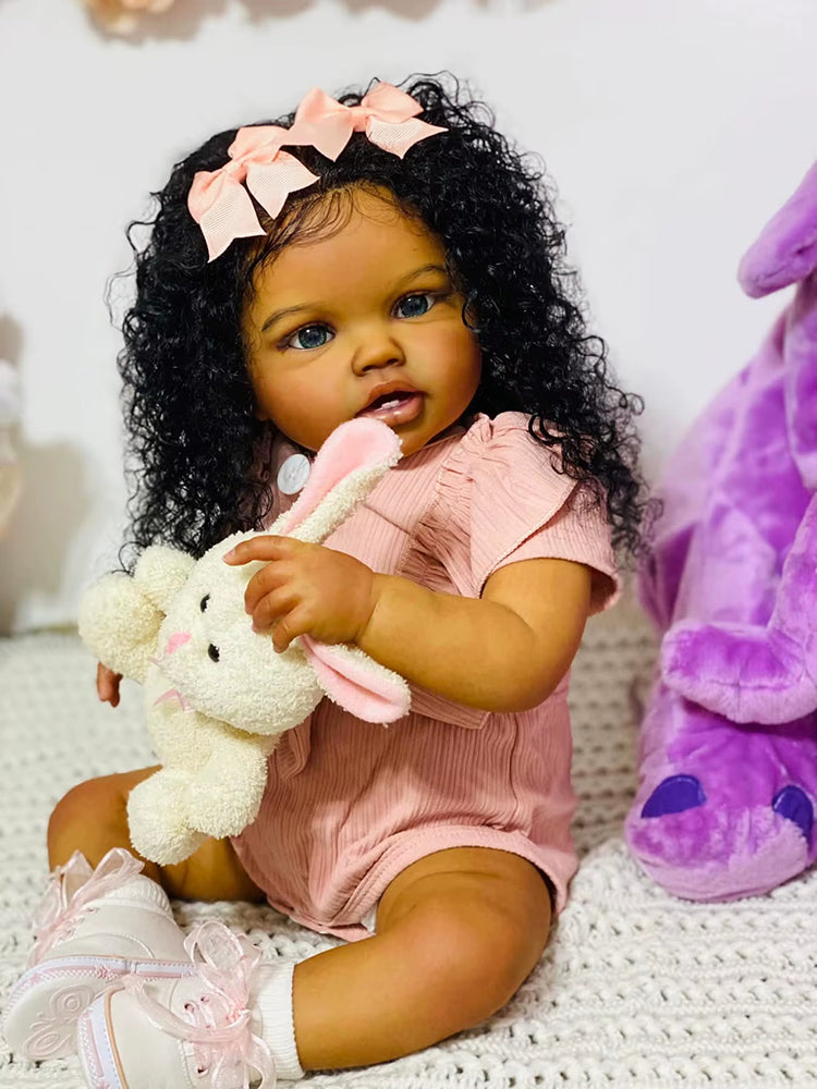 60 cm lebensechte offene Augen dunkle Haut Reborn Puppe Lottie