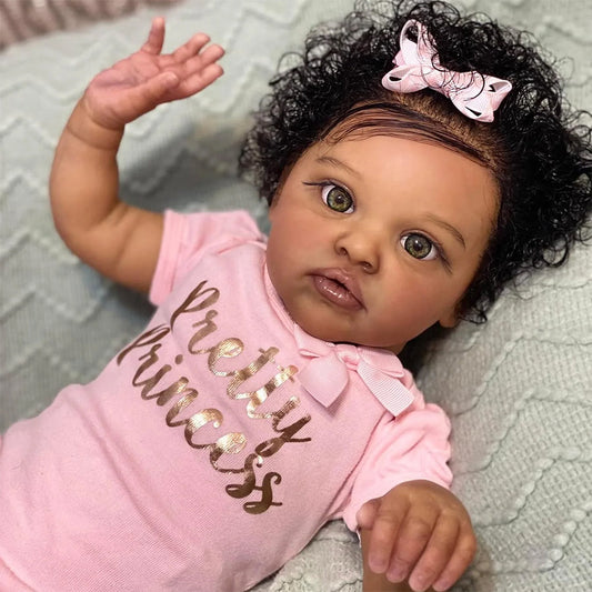 20 Zoll offene Augen dunkle Haut lockiges Haar Reborn Puppe-Chantal