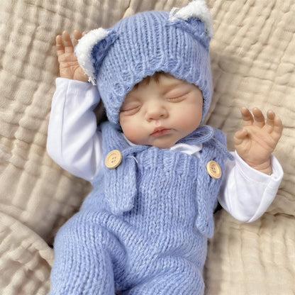 19 Zoll 3D-bemalte schlafende Reborn-Puppe Irys in blauer Kleidung