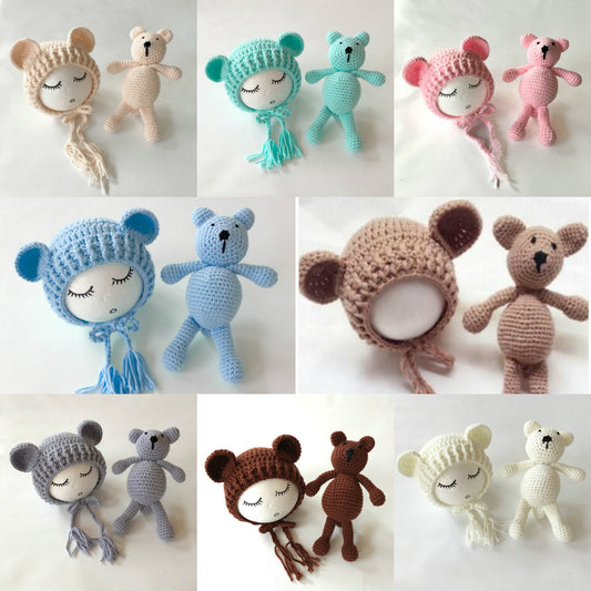 Süßer Bär Strickmütze und Spielzeug 2-teiliges Set