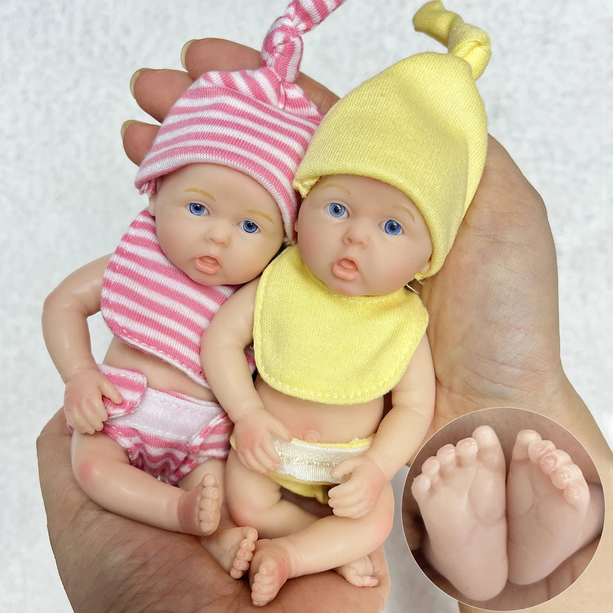 6 Zoll offene Augen Vollsilikon Mini Reborn Puppe Zwillinge