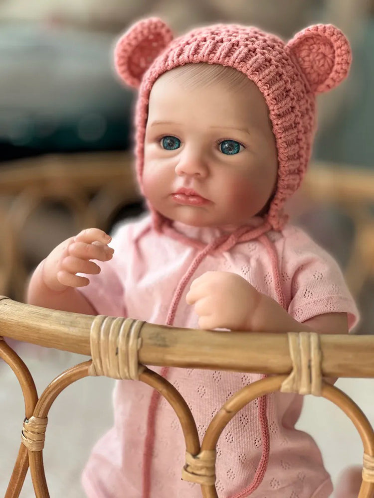 20 Zoll blaue Augen Loulou Reborn Baby Mädchen mit rosa Hut