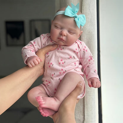 20 Zoll 3D-Haut-Reborn-Baby-Mädchen mit geschlossenen Augen in rosa geblümter Kleidung – Peaches
