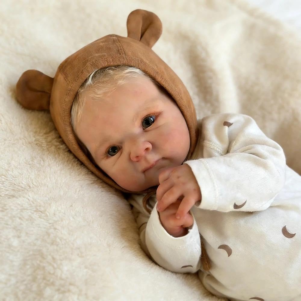 45cm lebensechtes Bettie Reborn Babypuppe Mädchen mit blonden Haaren im Body mit Mondmuster