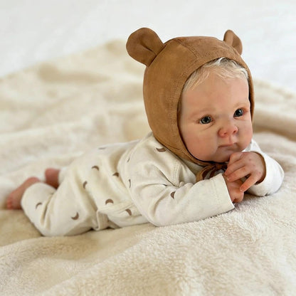 45cm lebensechtes Bettie Reborn Babypuppe Mädchen mit blonden Haaren im Body mit Mondmuster
