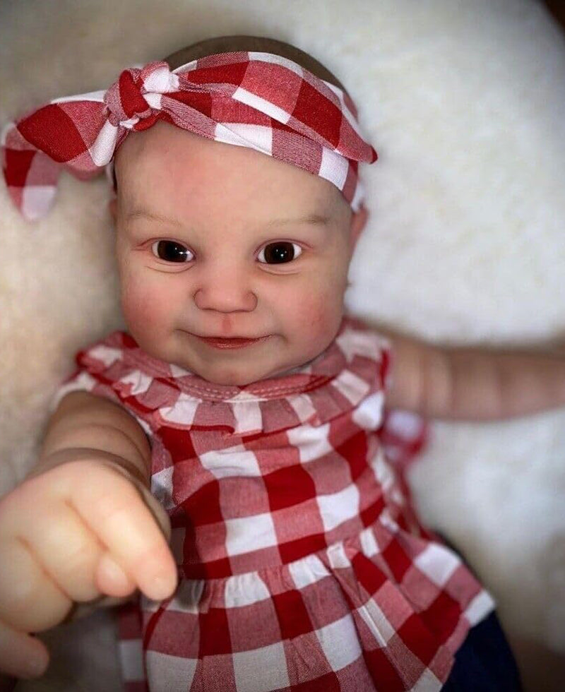 60 cm Reborn Puppe mit weichem Körper offenen Augen und rot-karierter Kleidung-Maddie