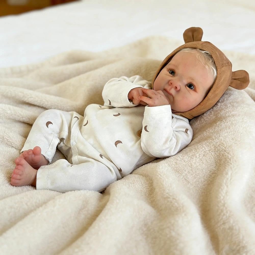 45cm lebensechtes Bettie Reborn Babypuppe Mädchen mit blonden Haaren im Body mit Mondmuster