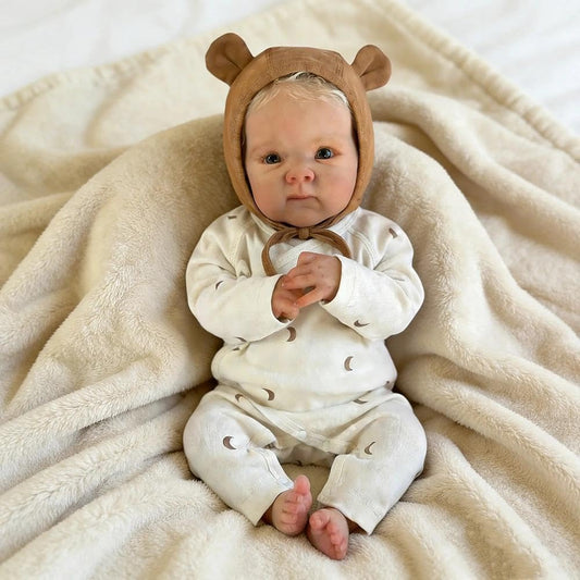 45cm lebensechtes Bettie Reborn Babypuppe Mädchen mit blonden Haaren im Body mit Mondmuster